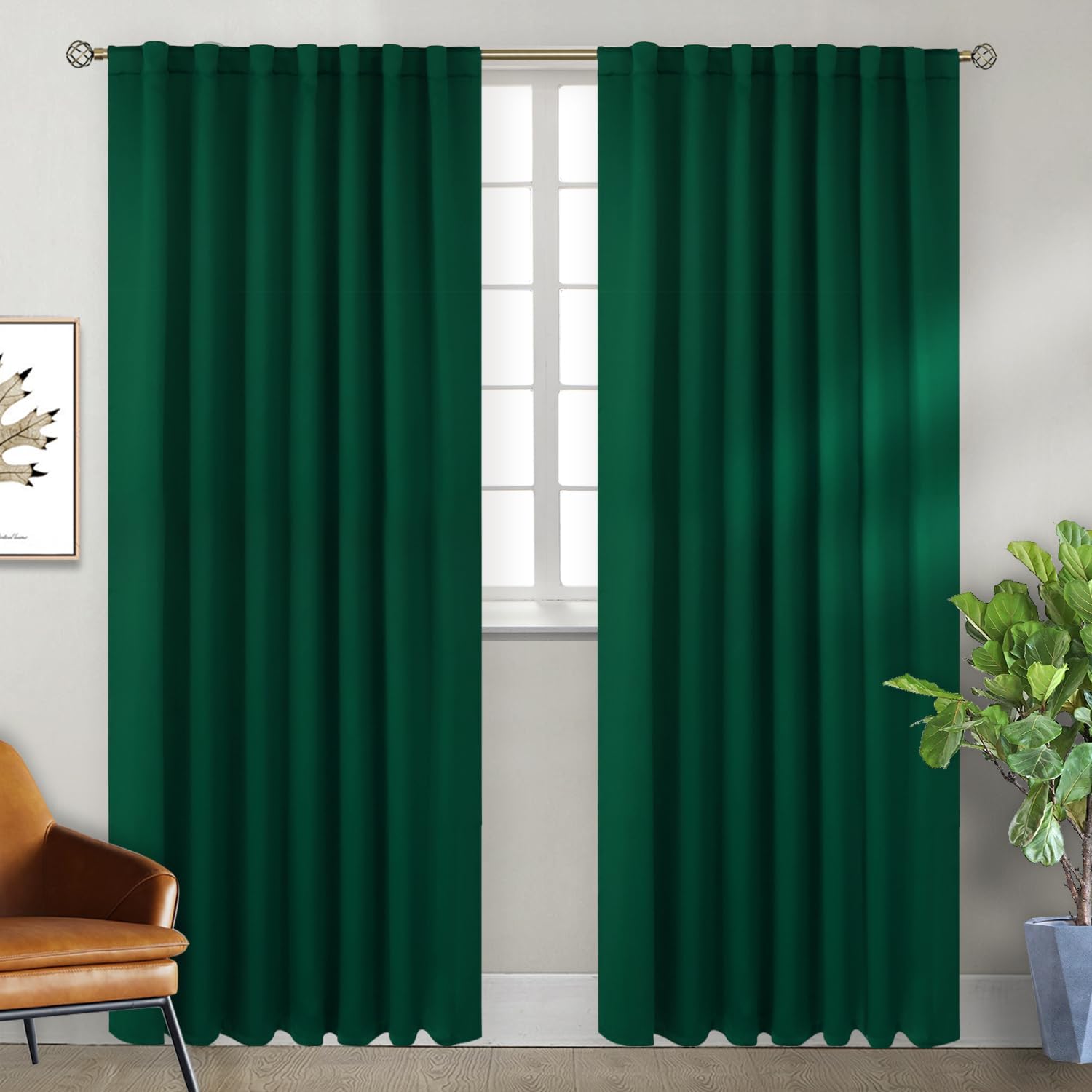 BGment Wide Christmas Emerald Blackout Curtains 84 inch - Rod Pocket and Back Tab Thermal Insulated Room Darkening Curtains for Living Room, 70 x 84 Inch, Emerald, 2 Window Panels
