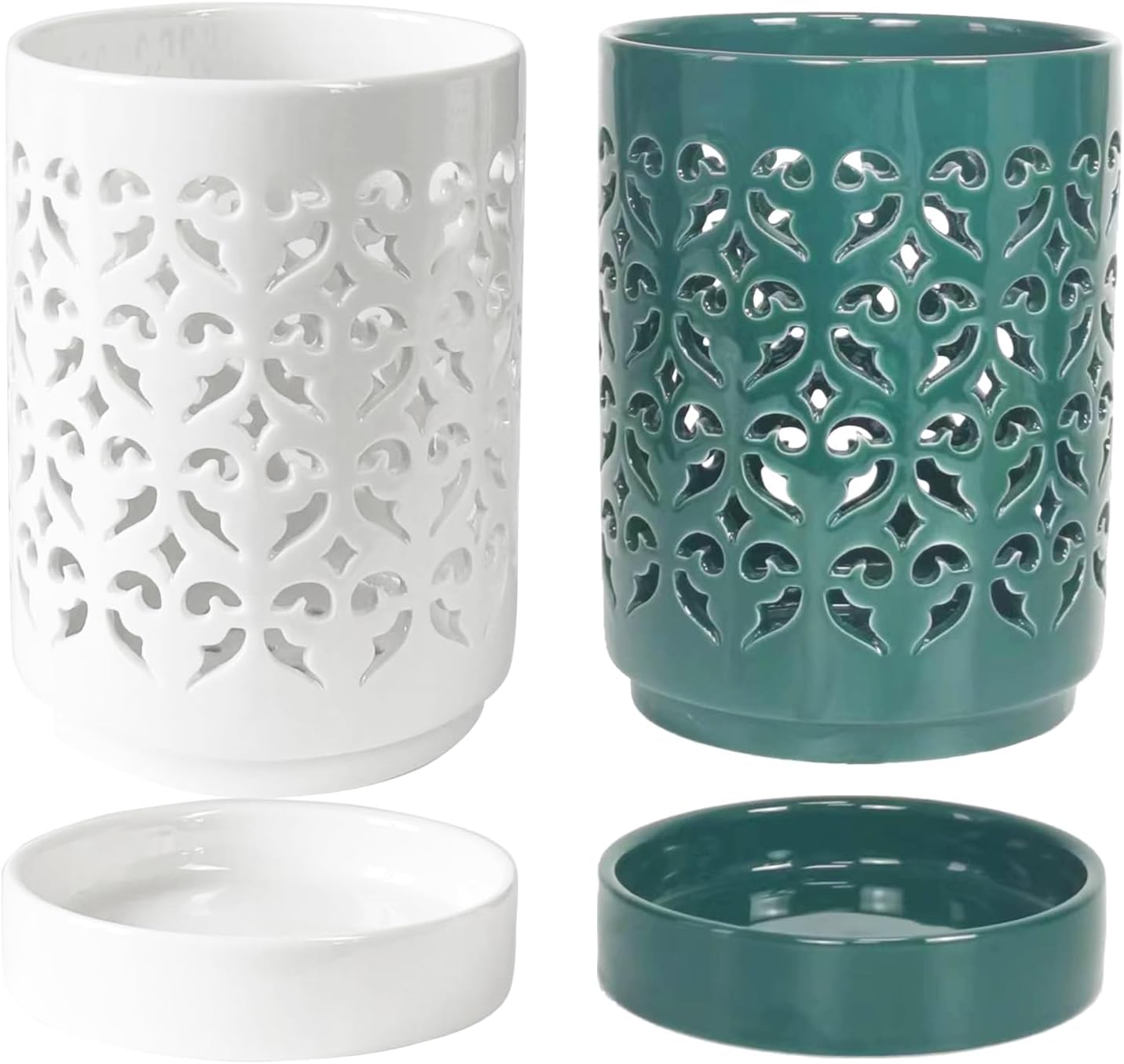 Orchid Pots with Holes 4 Inch, Ceramic Orchid Pot for Repotting with Saucers,Fang-Green 2Pack