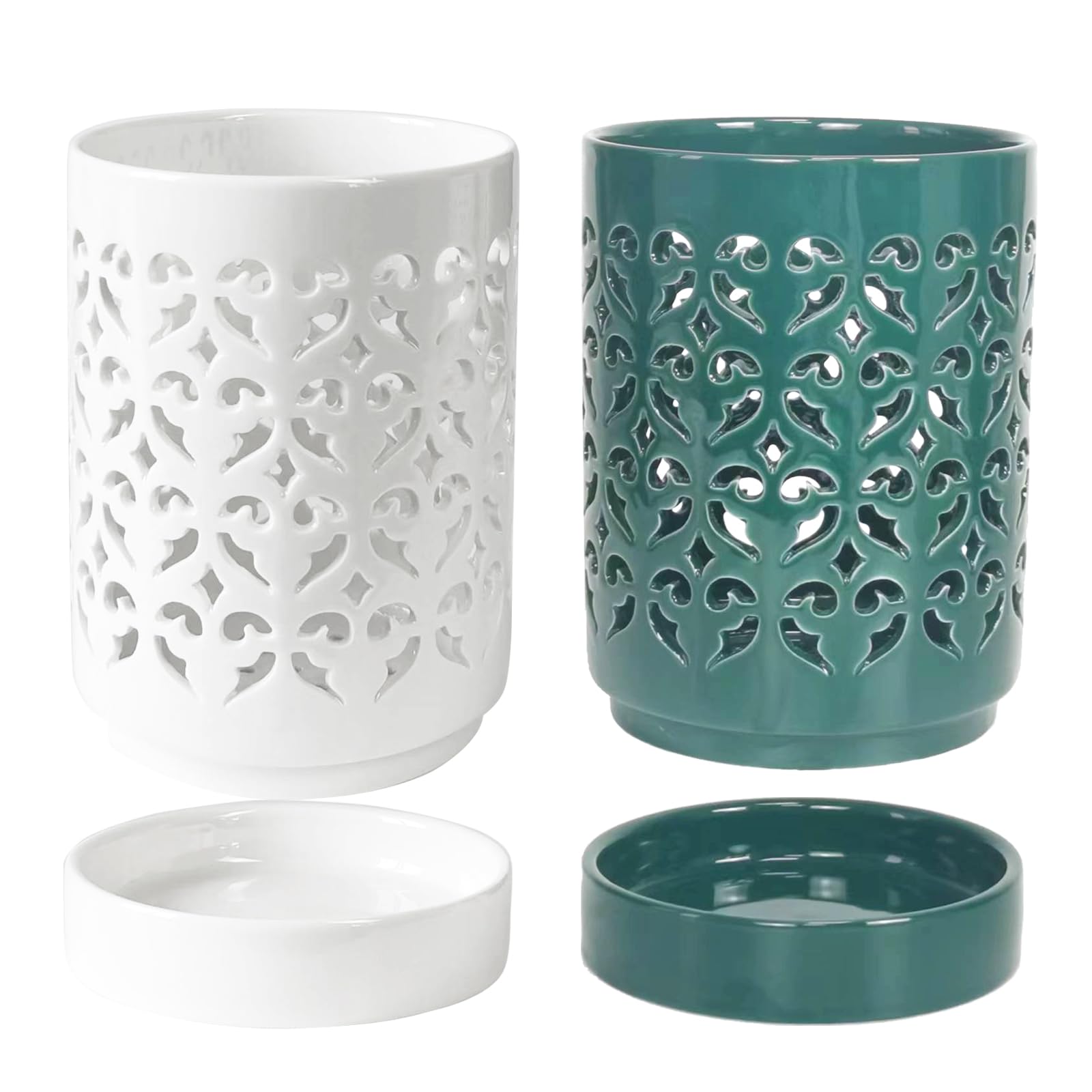 Pavtner Bullish 2P(White&Green) Orchid Pots With Holes 4 Inch, Ceramic Orchid Pot For Repotting With Saucers,More Ventilation Hole Easy Breathing, Plant Pot For Repotting Orchids And Other Flowers - Indoor/Outdoor