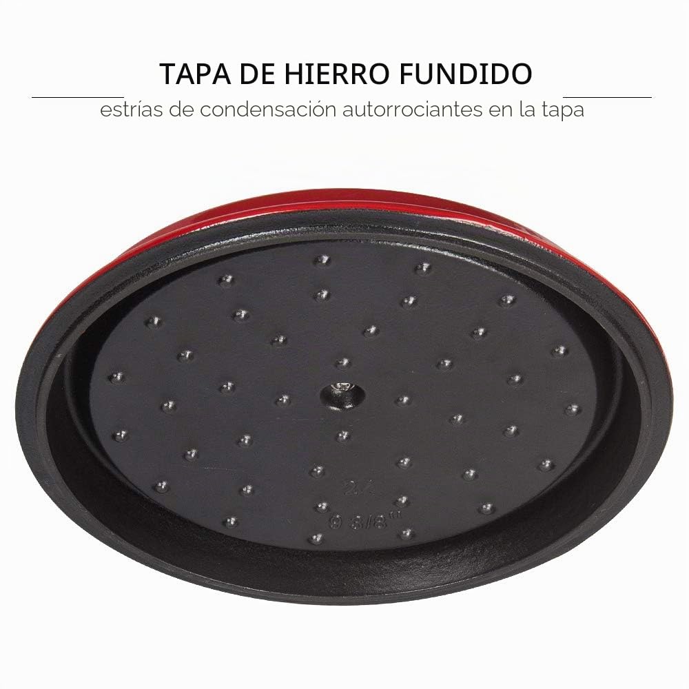 Cacerola De Hierro Fundido Redonda 24CM Ollas de hierro fundido esmaltado 4.7LHierro Fundido Esmaltado Hierro colado esmaltado Apto para todas las fuentes de calor y métodos de cocción(Rojo)