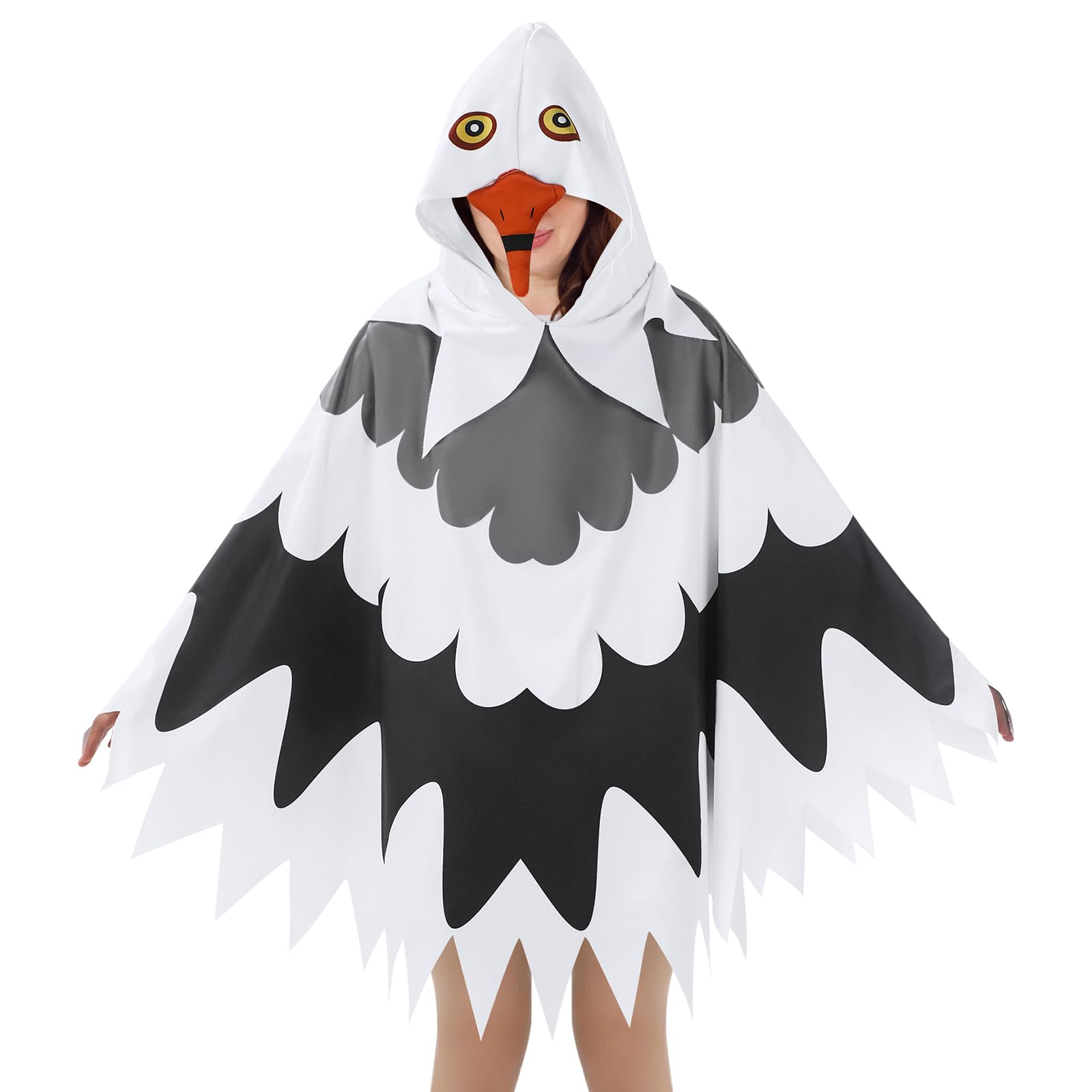 Geyoga Seagull Costume Hooded Cape Adult Halloween Bird Cosplay Accessories Unisex Animal Party Cape for Women and Men