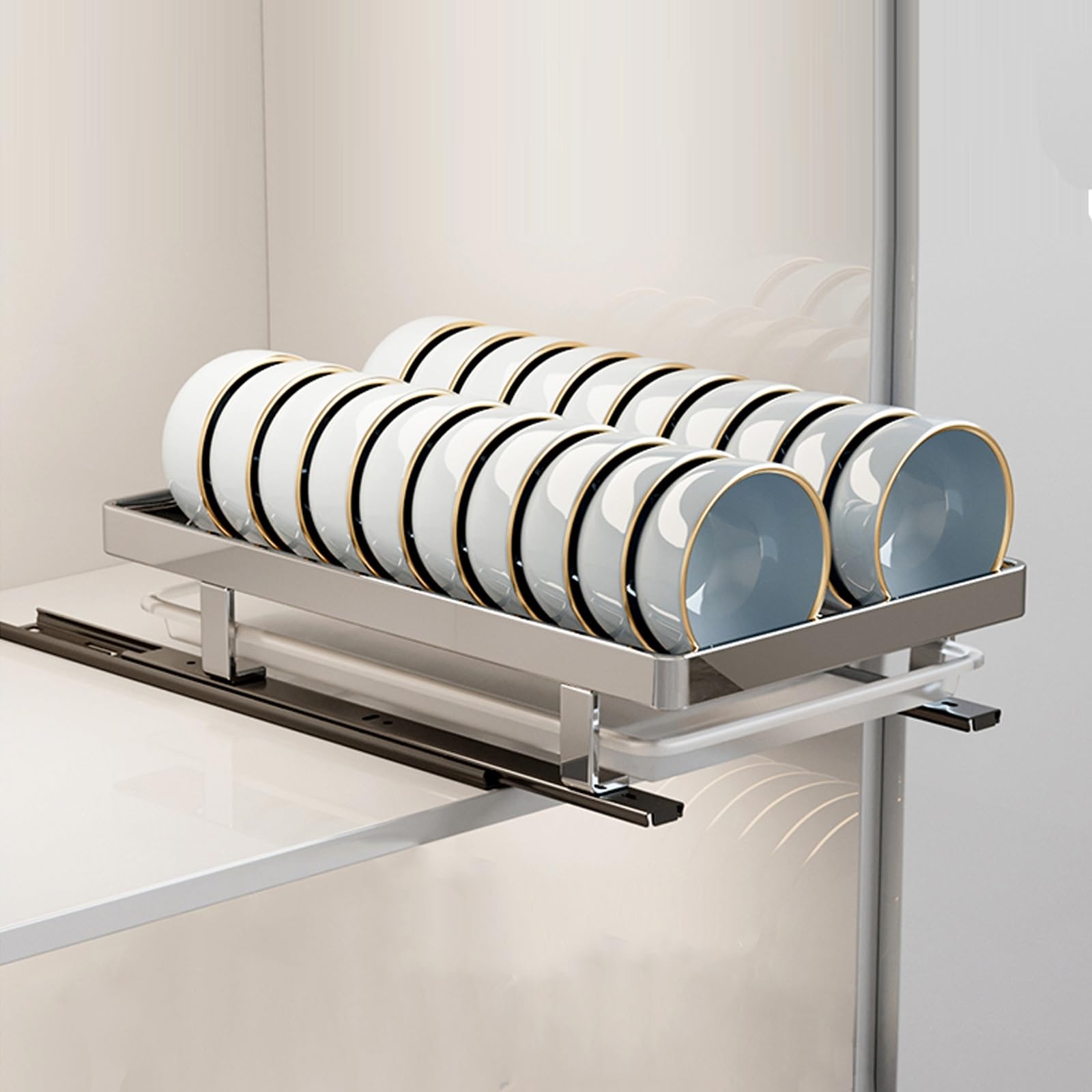 Escurridor de Platos para encimera de Cocina - Grande con Bandeja de Drenaje, escurridor Inoxidable, Estante extraíble para Armario y Cesta organizadora Deslizante para cajón de de