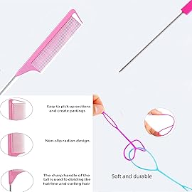 1000Pcs Hair Rubber Bands, Soft Small Hair Elastics for Girls and Women, 2pcs Topsy Tail Tools, 1 Rat Tail Comb, Pink Schembo
