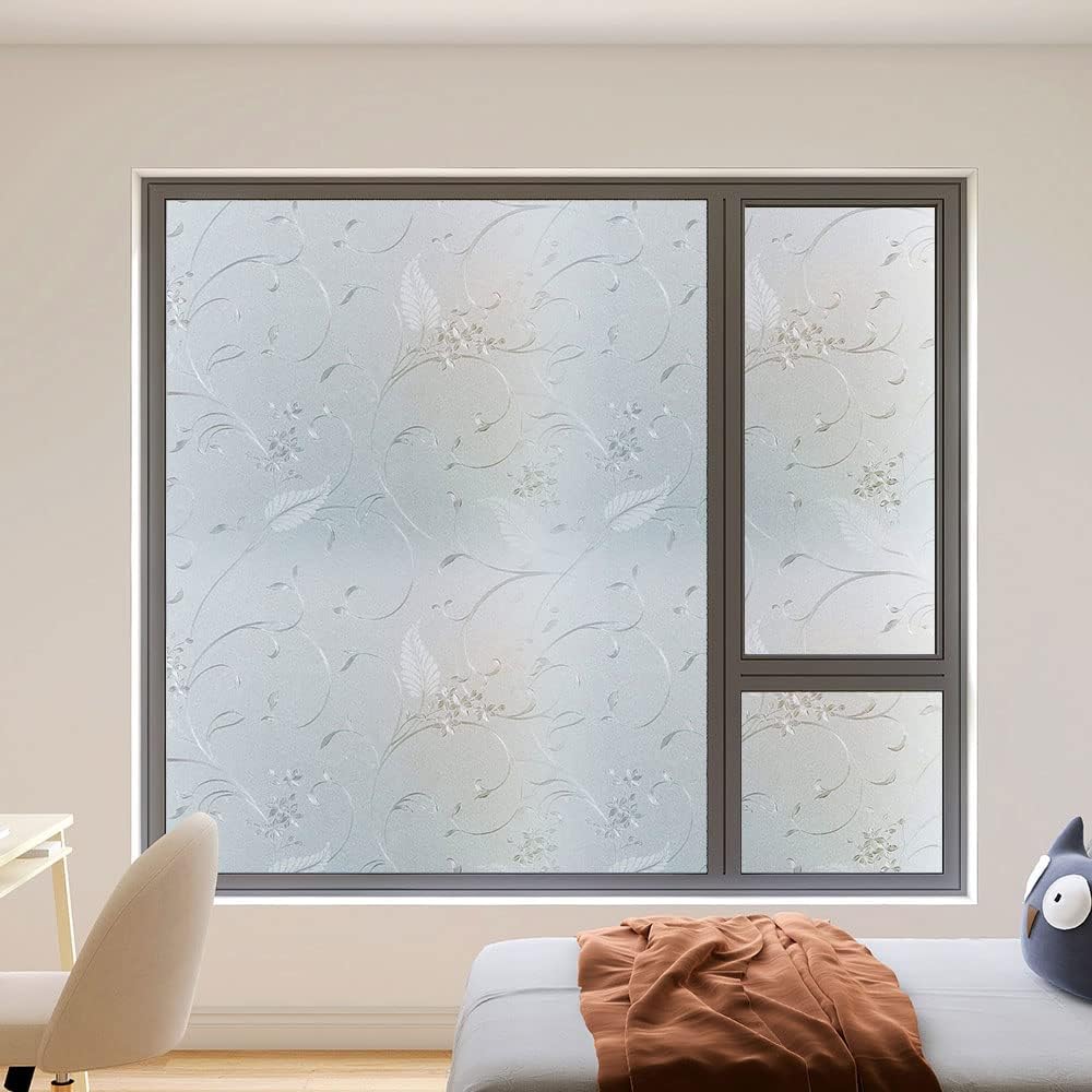 Frosted Privacy Glass Window Film, Vinyl Decorative Window Decals, Static Clings No-Glue Removable Window Film for Home Bathroom Living Room (23.6 x 78.7 inch)