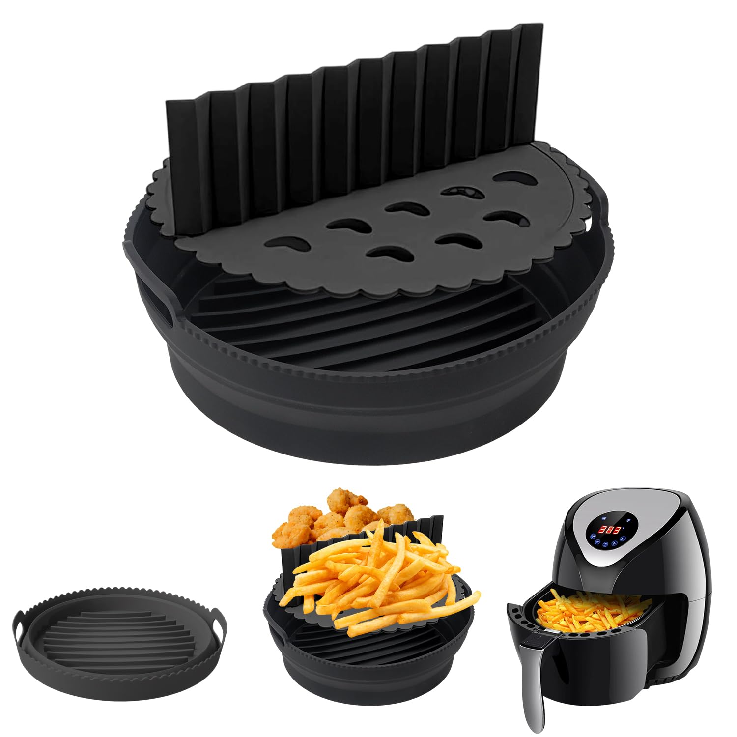 Prmape Heißluftfritteuse Zubehör, Silikonform für Heißluftfritteuse, Wiederverwendbar Airfryer Zubehör, Korb Backform Zubehör Silikoneinsatz für Air Fryer/Mikrowelle/Ofen