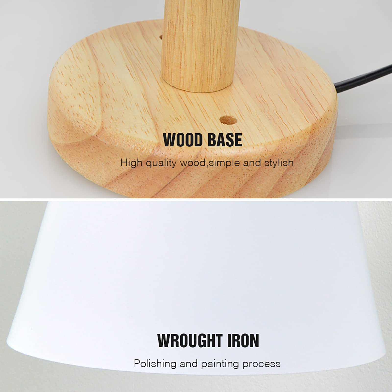 Lampada Da Parete Con Interruttore A Fune Rotazione Libera Di 350° Lampada Da Comodino Macaron Vintage Moderna E27 Lampada Da Parete In Legno Adatto Per Soggiorno E Camera Da Letto（Bianco）