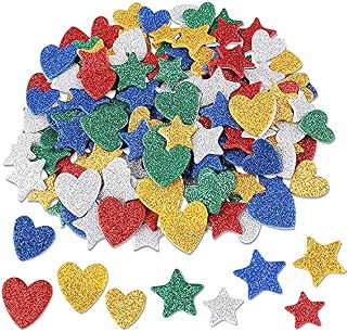 150Pcs Colorful Glitter Foam Stickers, Star Heart Shape Self Adhesive Sticker for Kids Adults Scrapbook Card Crafts DIY Making