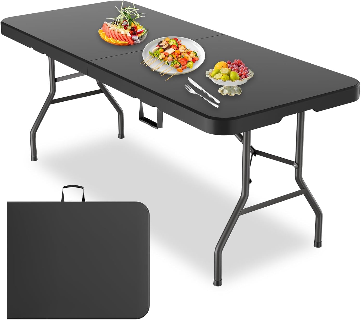 MEI&CO 6ft Heavy-Duty Outdoor Folding Table for 6 - Sturdy HDPE Top, 350lbs Capacity, Foldable Lockable Design, No Assembly - Camping Parties Picnics (White)