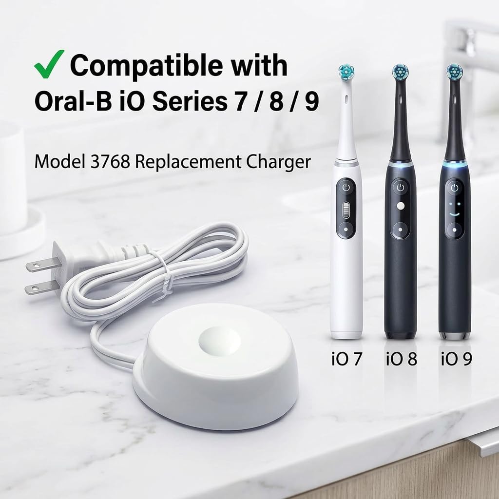 Replacement Charger for Braun Oral-B iO Series 7 8 9 Toothbrush, Magnetic Travel Charger Model 3768, 110-240V Worldwide Power Adapter