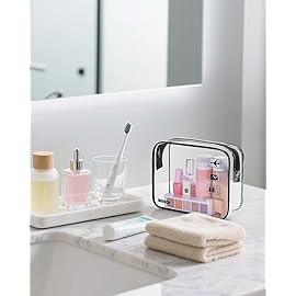 WANDF TSA Approved Toiletry Bag, 2 Packs Travel Clear Toiletry Bag, Quart Size Makeup Cosmetic Pouch with Zipper, Carry-On Airport Compliant Bag for Women and Men(3 pcs, Black)