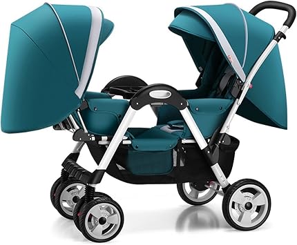 YCKEGEW Double Stroller Infant and Toddler Portable Baby Pushchair Tandem Umbrella Stroller for Twins,Child Tray,High Landscape | Sunshade | Easy to Fold Color Green