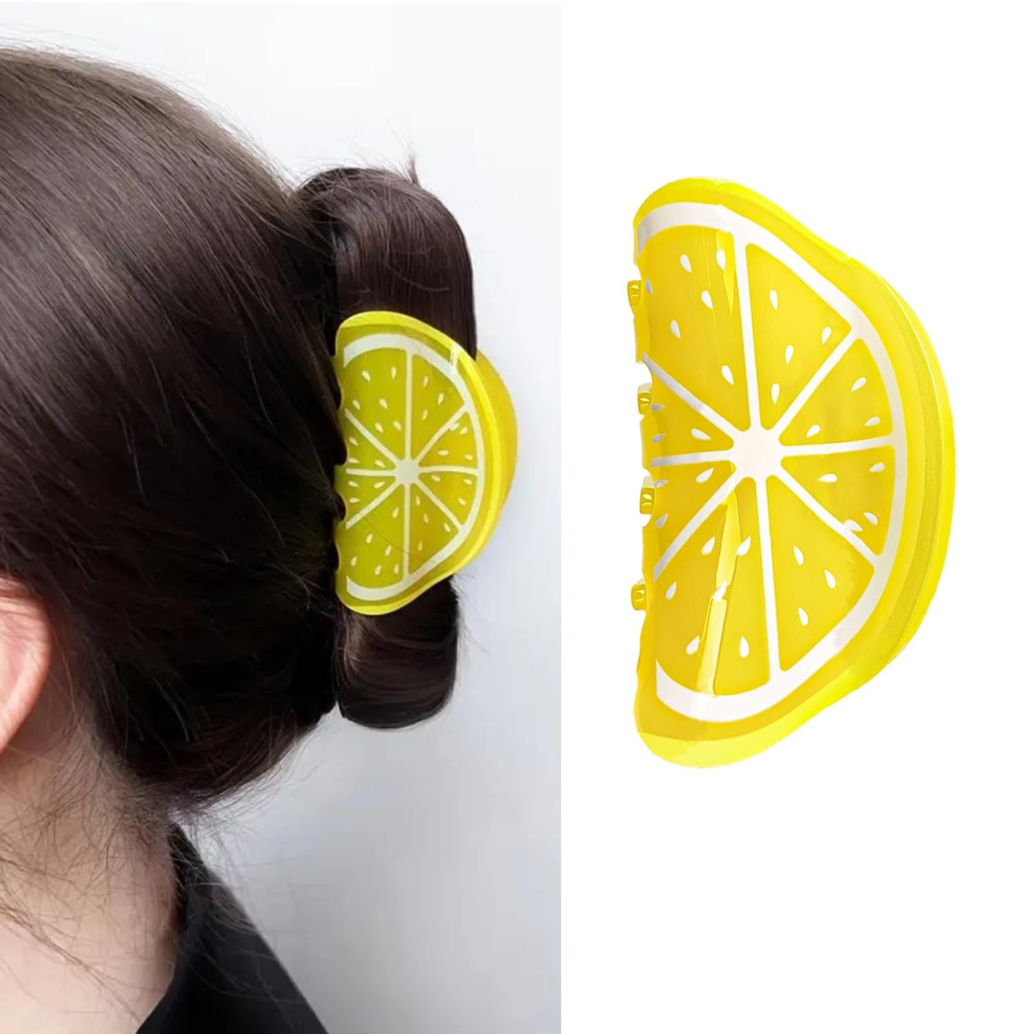 Cute Fruit Hair Claw Clips 1 PC Medium Summer Hair Clips Lemon Slice Funny Acrylic Claw Clip Lemon Strong Hold Shark Nonslip Fresh Fruit Hair Barrettes for Women Girl Creative Hair Accessories image 5