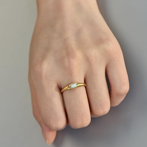 Miniatura 5 de Signet Rings for Women, 14K Gold Plated Dainty Rings OvalHeart Created Opal Ring Size 5-10