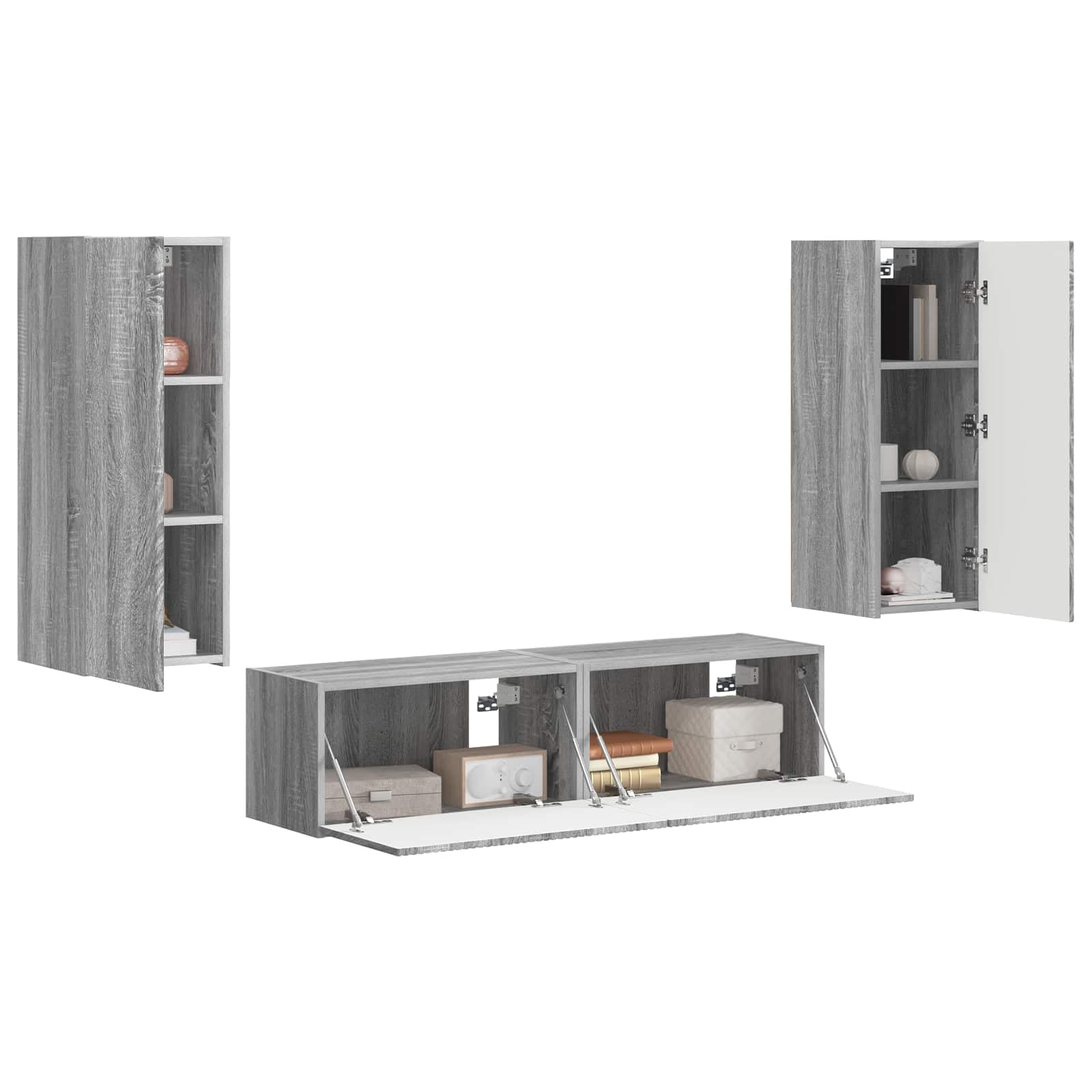 TV-Schrankset Wandmontiert 2-teilig, Graues Sonoma Holzwerkstoff, Modernes Media-Center für Wohnzimmer, Elegante Aufbewahrung, Platzsparendes Design