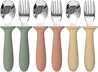 Eascrozn 6-Pack Toddler Utensils: 18/8 Stainless Steel Spoons & Forks with Silicone Handles, BPA-Free Safe for Baby Self-Feeding, Dishwasher Safe
