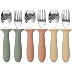 Eascrozn 6 Pack Toddler Utensils, kids Silverware with Silicone Handle, 18/8 Stainless Steel Children Safe Spoons and Forks Set Baby Feeding Essentials, Dishwasher Safe