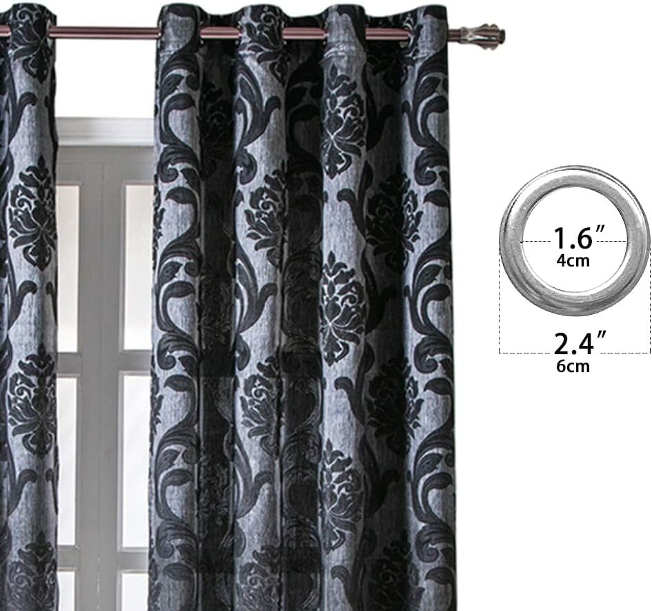 NAPEARL Sliding Door Curtains Gothic Style Patio Doors Curtains, Room Divider Curtain 1 Sliding Panel Black Grey Jacquard Vintage Floral Damask Pattern Window Drapes with Grommet Top Extra Wide