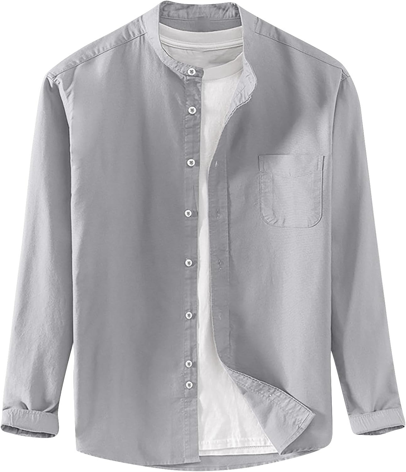 Ymosrh Men's Long Sleeve Casual Band Collar Shirts Button Down Cotton Oxford Dress Shirts, M-3XL