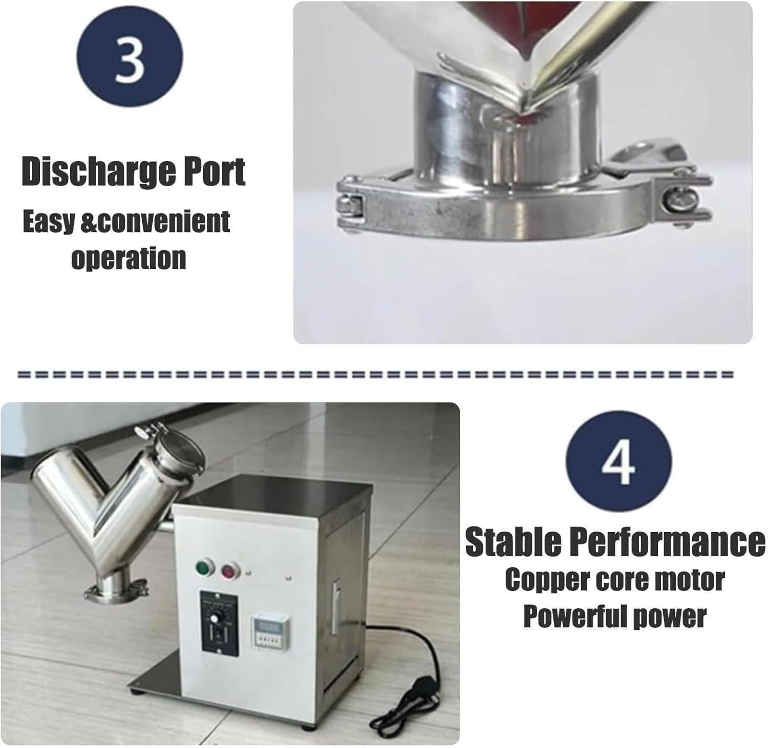 Qiang Miscelatore per Polveri Secche e Granulati a V,2L/5L/8L,Acciaio Inox,Macchina per Miscelazione Omogenea per Laboratorio,Insegnamento e Lavorazione Alimentare con Controllo velocità 2L