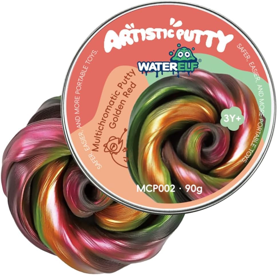 WATERELF Multichromatic Illusion Putty - Non-Toxic Fidget Toy, Stress Relief Sensory Putty for Kids Adults Boys Girls, Non-Sticky Therapy - MCP002 (Golden Red)