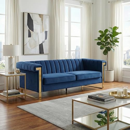 Miniatura 3 de Sofá moderno de terciopelo de 83.86 pulgadas de largo, sofá de asiento profundo de mediados de siglo, sofás de dos plazas de gran tamaño para sala