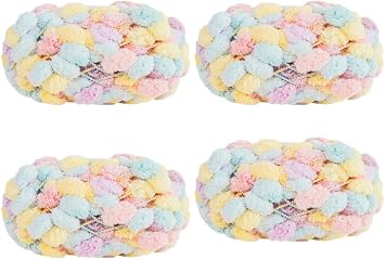 4 Balls Pomp-A-Doodle Yarn,100% Polyester Jelly Bean POM-POM Ball Yarn for Crochet Knitting Blanket Mat Pet Nest 600g Macaroon