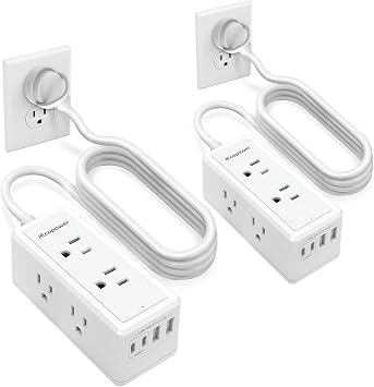 10FT Long Surge Protector Power Strip-with 6 Widely Outlets and 4 USB Ports2 USB-C Port,PD20W Fast Charging,10 Foot Extension Cord1250W/10A,Wall Mount for Home Office,900 J,White2 Pack