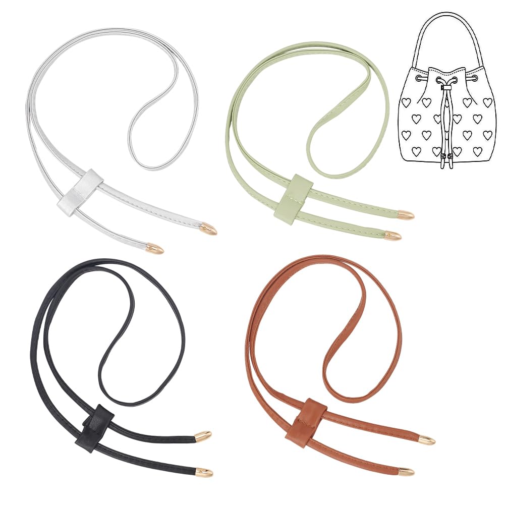 WADORN 2 Cordoncini In Pelle PU Per Borsa A Secchiello - Regolabili 123 Cm Con Frange E Accessori - Marrone E Cammello