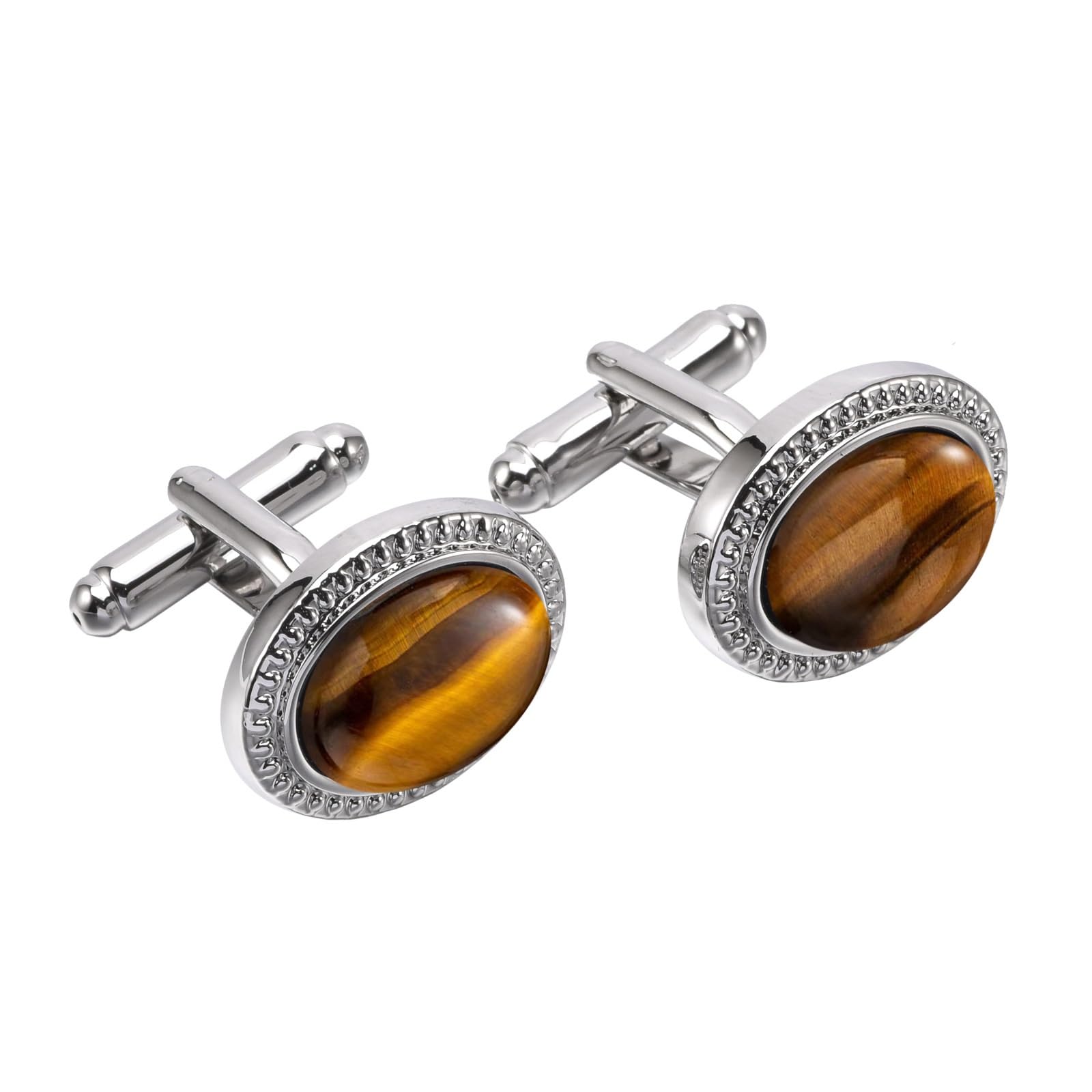 Gemelos Retro de Piedra Ojo de Tigre, Gemelos de Cobre chapados en Piedra Preciosa, Gemelos franceses de Cobre.