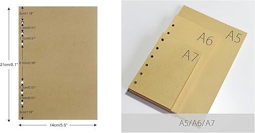 Vista 2 de Colgantes de hojas retro, cubierta de piel sintética, hojas sueltas, diario de escritura en blanco, 2 unidades, 6 agujeros, 6 anillos, papeles