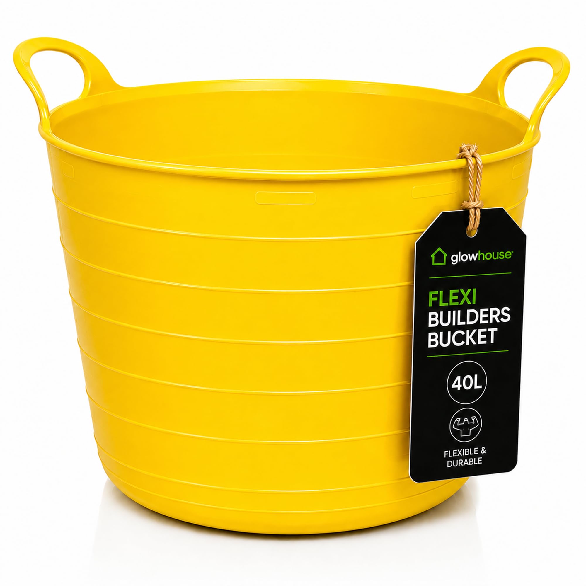 Flexi Buckets Heavy Duty Flexible Tub Trug Strong Multi-Purpose Garden, Stable, Feed, Cleaning & Storage Bucket Durable Carry Handles for Home, Garden, DIY & Outdoor Use (Yellow, 40 Litres Pack of 1)