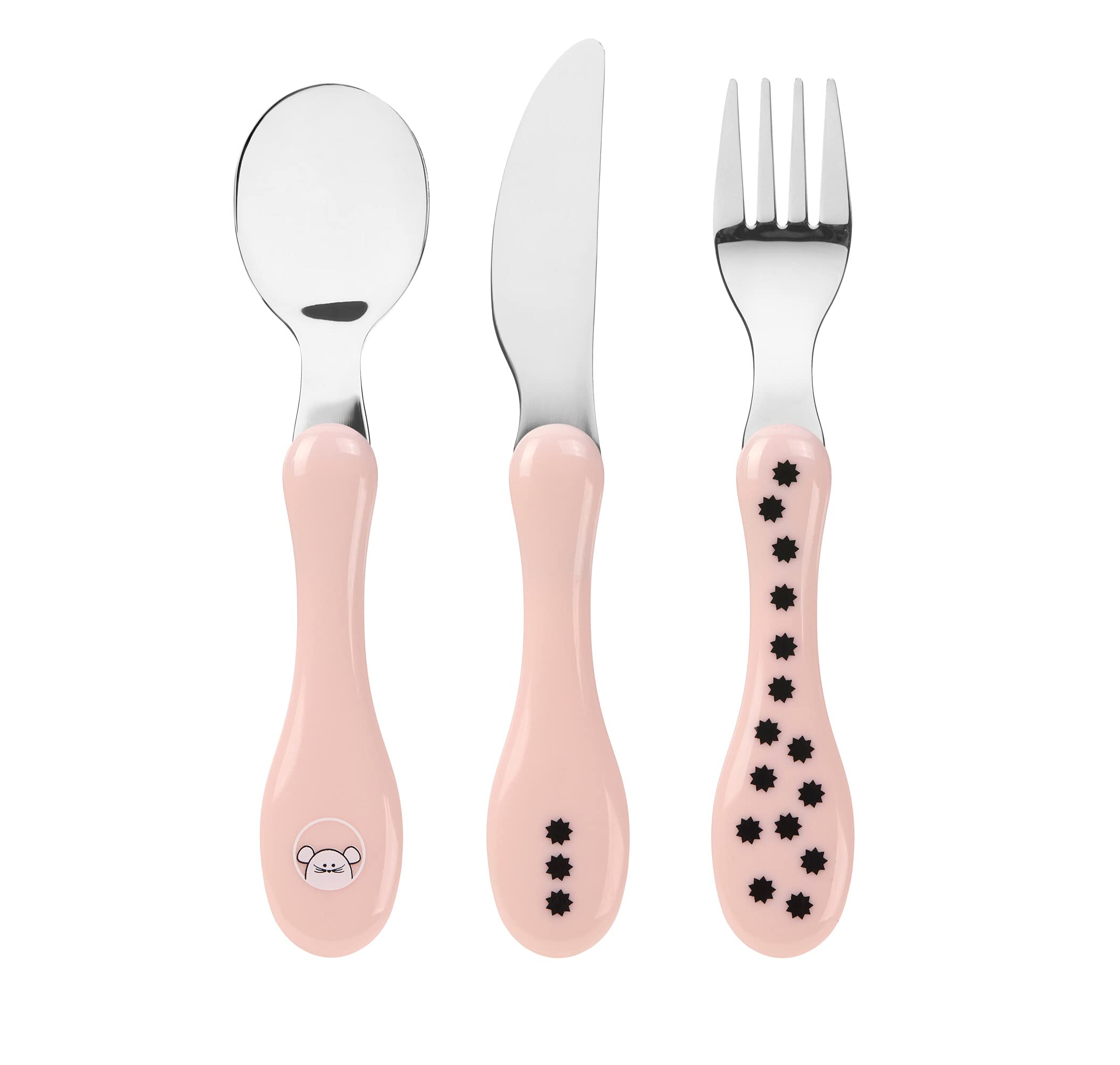 LÄSSIG Zestaw sztućców dla dzieci, 3-częściowy, łyżka, widelec, nóż, stal nierdzewna, uchwyt z tworzywa sztucznego, Cutlery Little Chums Mouse