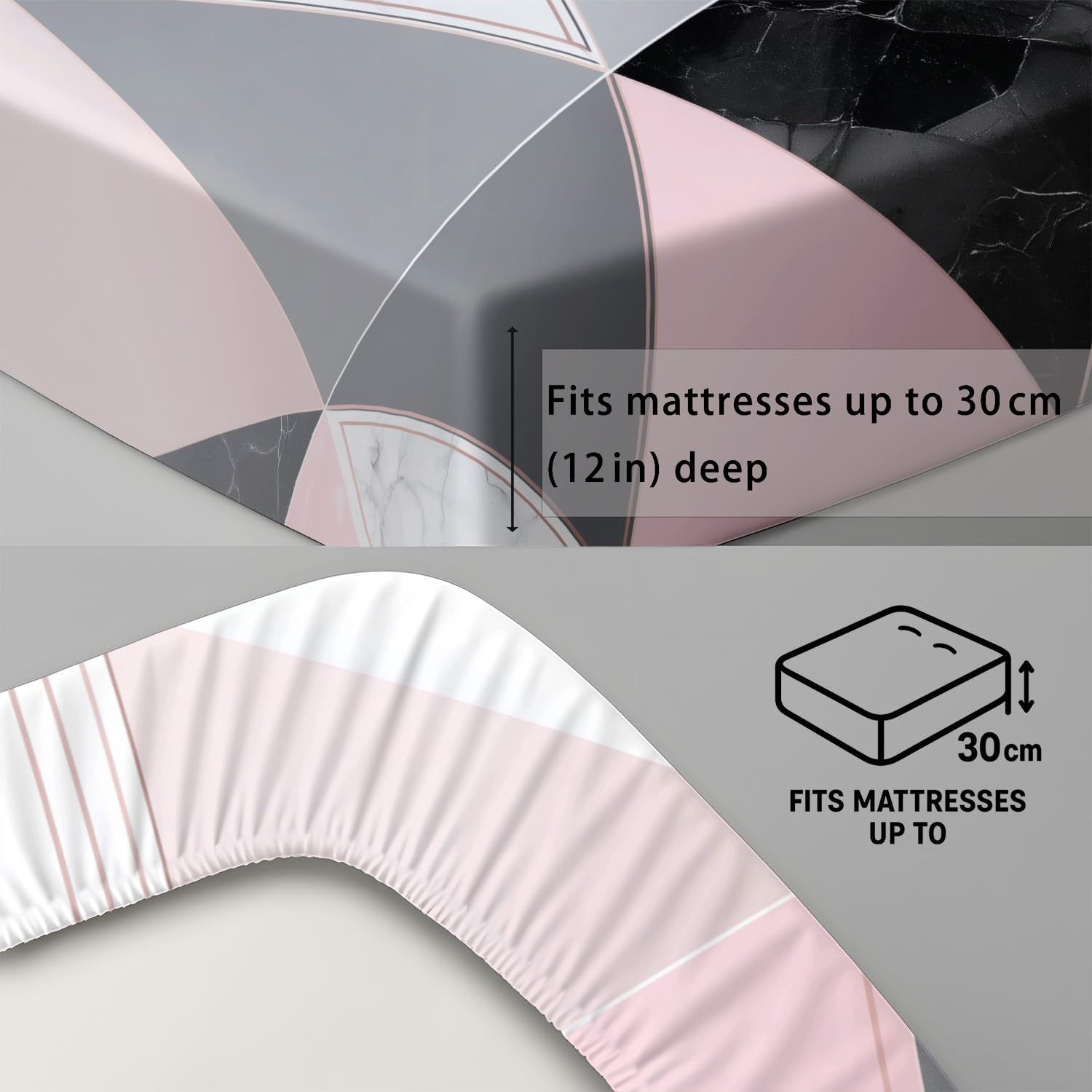 Geometrisch Abstrakt Spannbetttuch Modern Dreieck Marmor Linien Spannbettlaken 140 x 200 x 30 cm 3teilig Mikrofaser Bettwäsche Set mit 2 Kissenbezüge 80 x 80 cm Kein Flachbettlaken