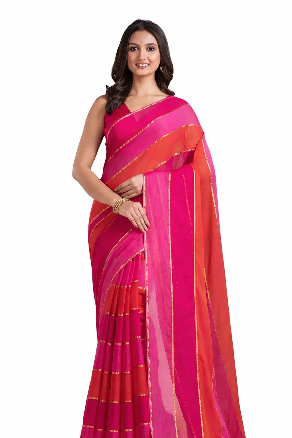 Women's Elegant Striped Saree with Golden Border | Traditional Ethnic Saree | Lightweight Saree for Festive, Party & Casual Use-image-35
