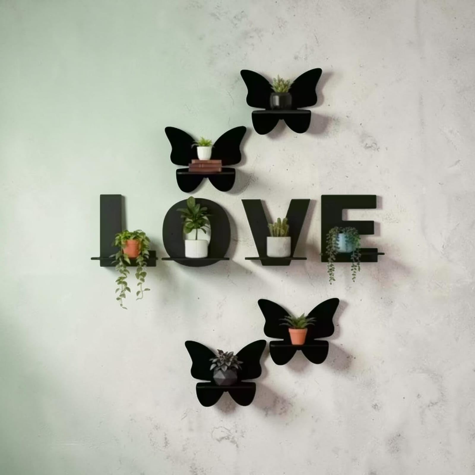Wall Shelves for Home Decor – Love - Butterfly MDF Wooden Wall Mount Floating Shelves Set of 8 | Stylish Storage for Living Room Bedroom Kitchen (Brown, Pack of 8)-image-17