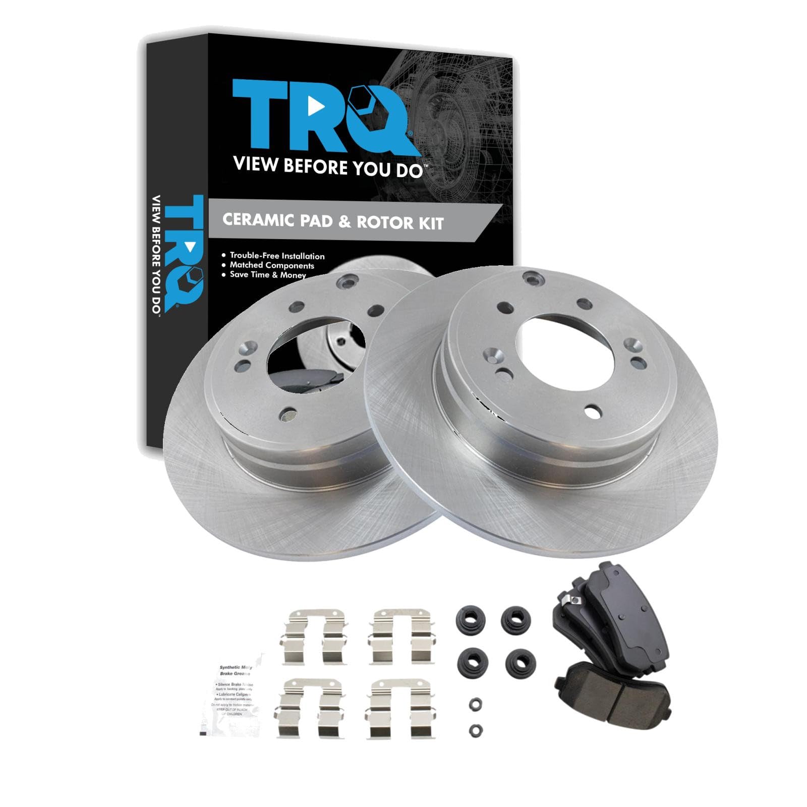 TRQ Rear Brake Pad and Rotor Set Ceramic Compatible with 2015 Hyundai Sonata 2014-2016 Kia Cadenza