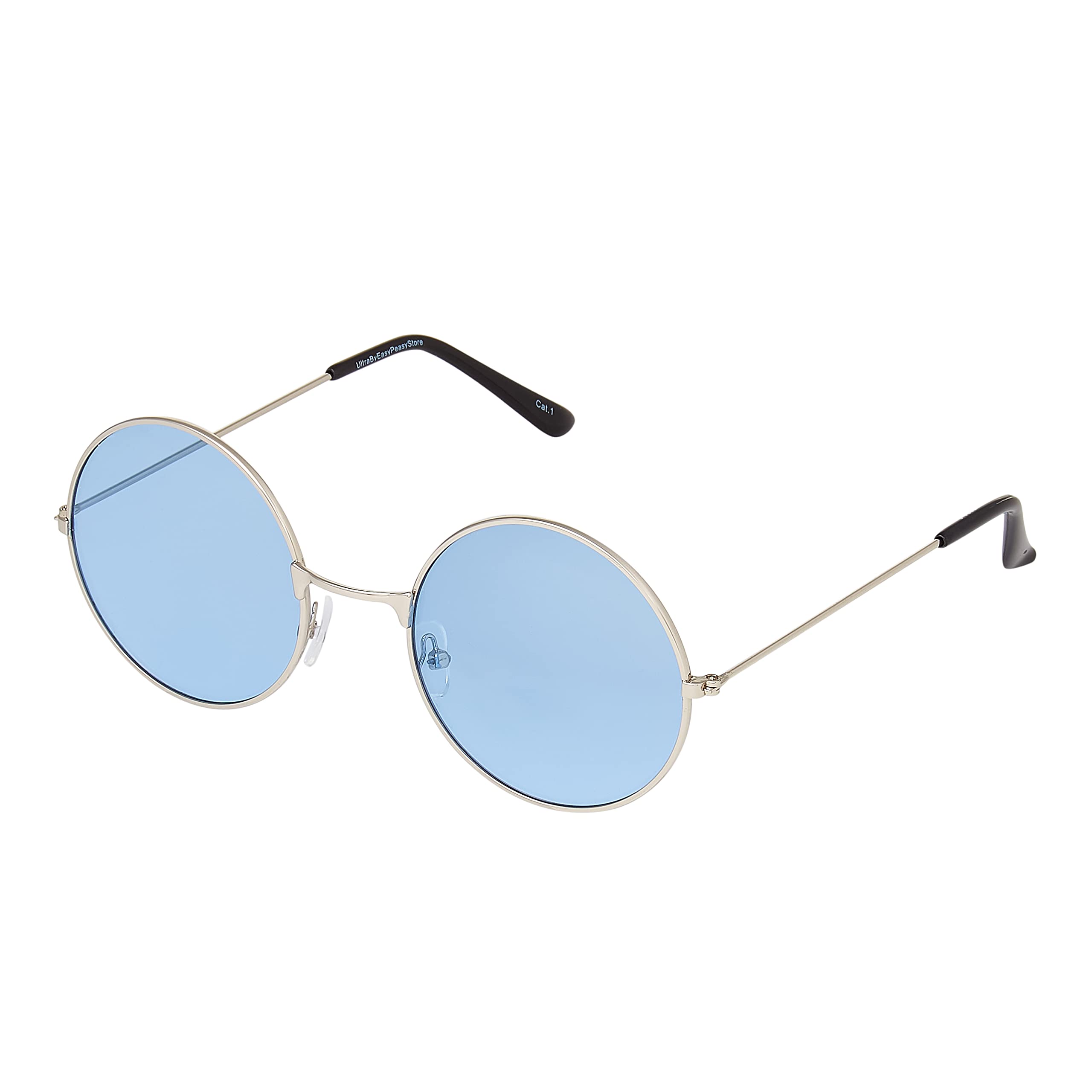 Ultrabyeasypeasystore Men's Blue Ultra Round Sunglasses Silver Metal Frame & Lenses Large Retro Uv400