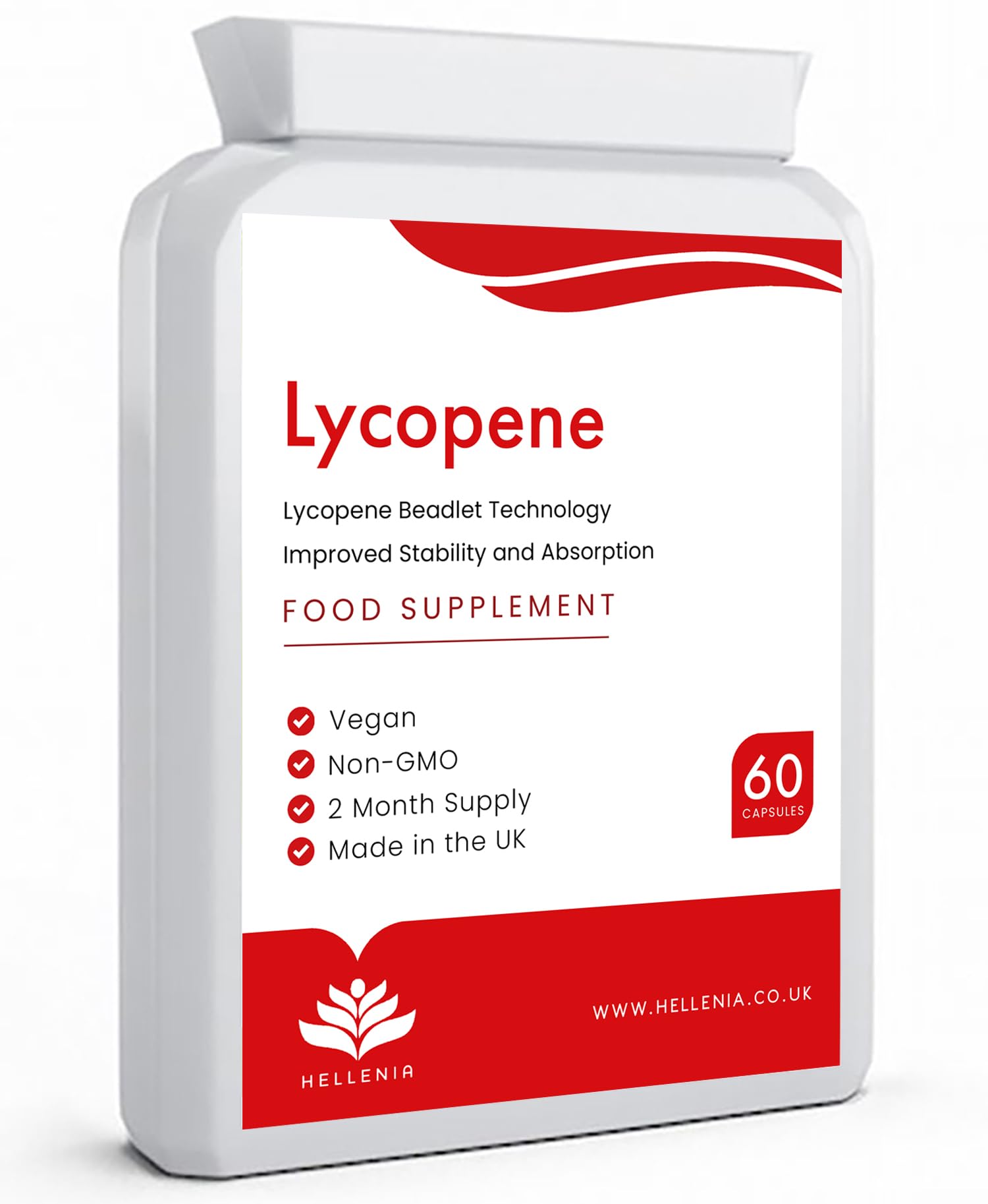 Lycopene Beadlet 10% 150mg | 60 High Strength Lycopene Capsules | 15mg Lycopene per Capsule | Natural Antioxidant | Suitable for Vegans | GMP Certified Product - Manufactured in The UK by Hellenia