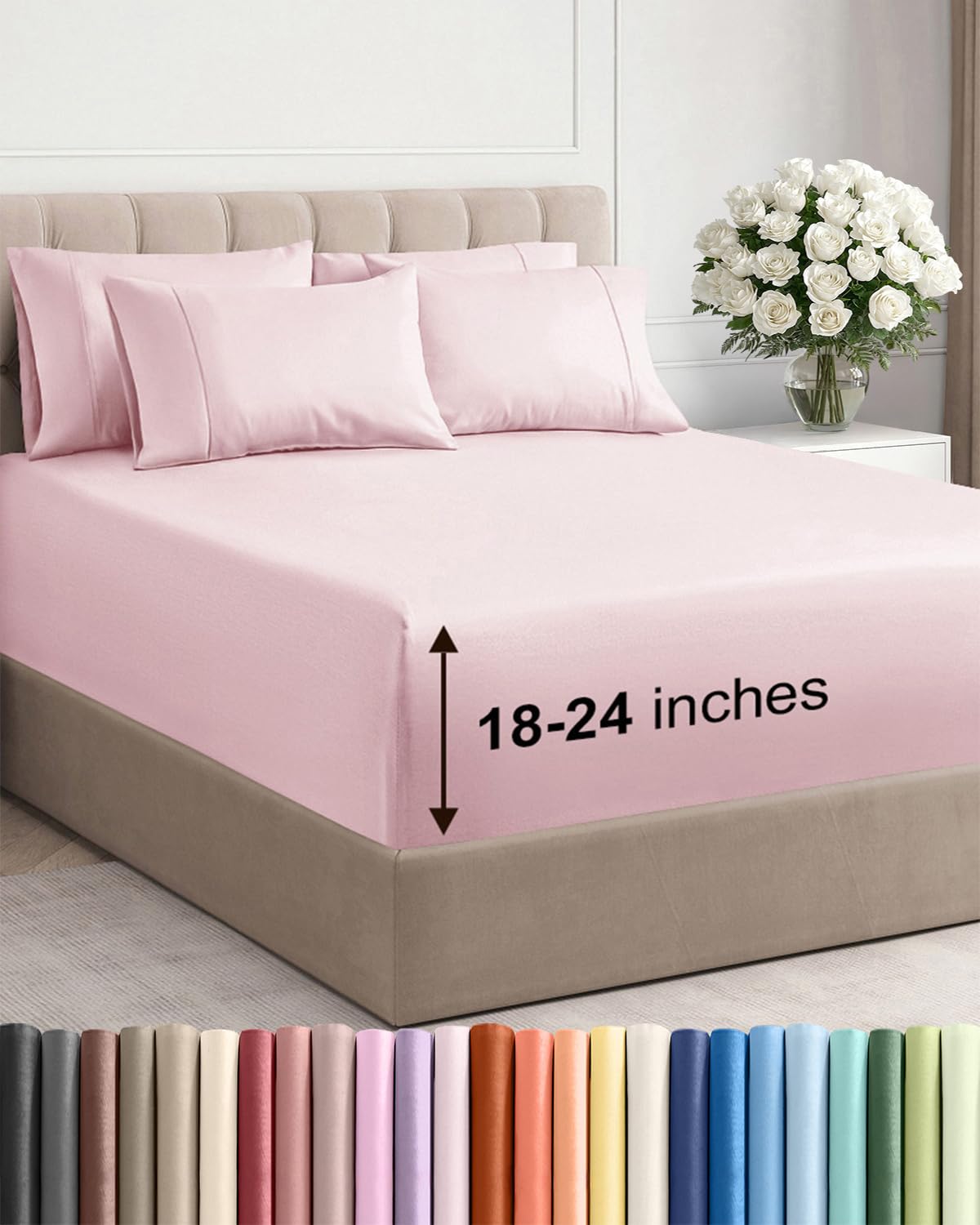 Extra Deep Cal King Sheet Set - 6 Piece Cooling Bed Sheets - Lavender Pink | Hotel Luxury Bed Sheets Set, Easy & Secure Fit, Ultra-Soft, Wrinkle & Fade Free, Comfy Sheets Set with Extra Deep Pockets 30 - Lavender Pink California King