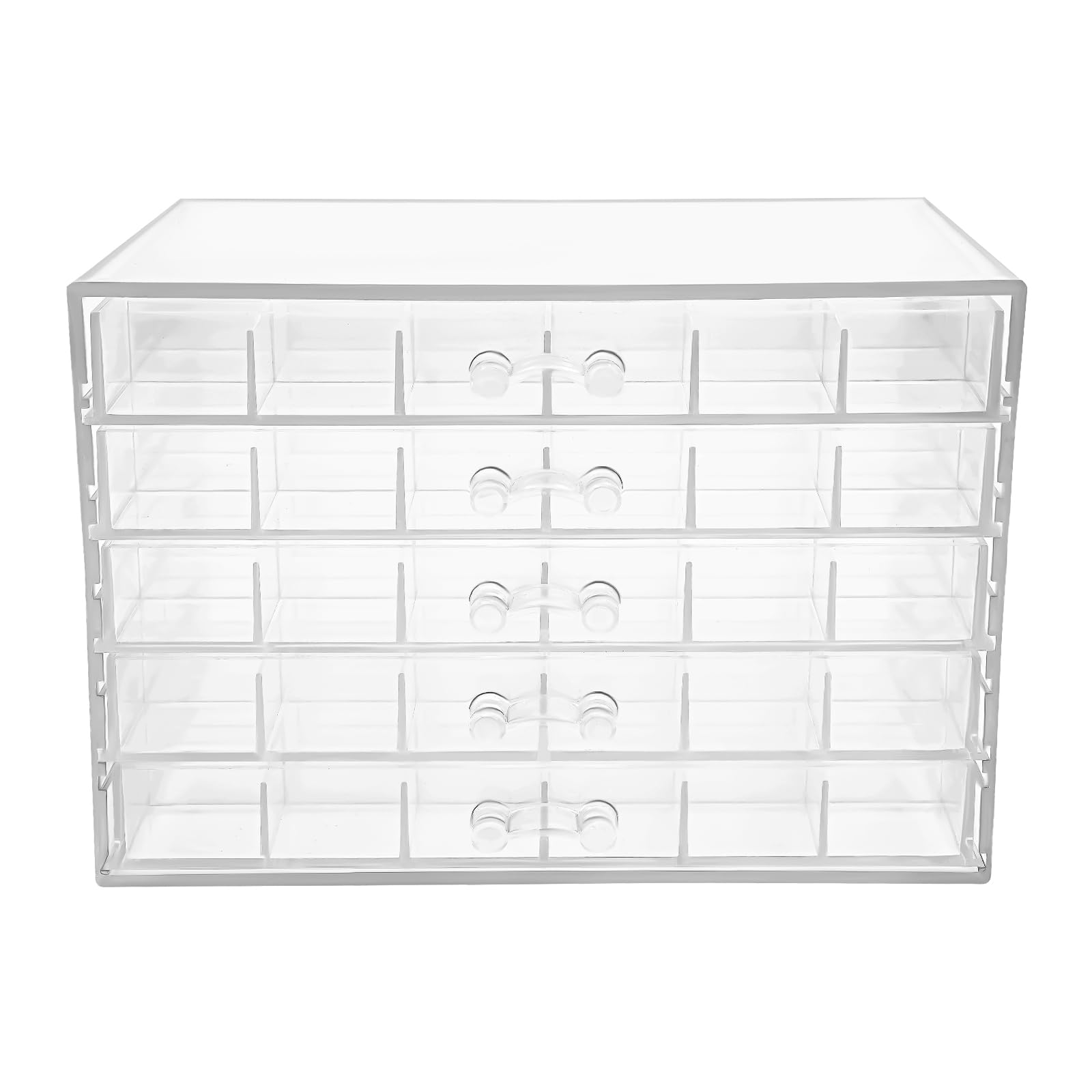Organizer per gioielli in acrilico, 5 ripiani, 120 scomparti, 21,5 x 14,5 x 15 cm, trasparente, per orecchini, anelli, accessori per unghie