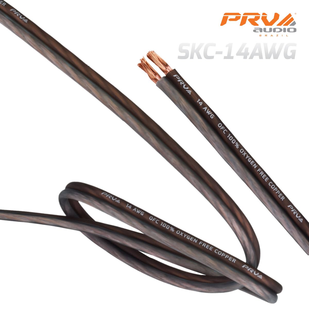 PRV AUDIO 14 Gauge (AWG) Speaker Wire Premium Oxygen-Free Copper OFC - 100 Feet Roll (Black/Grey) Ultra Flex Cable for Car Home Audio Applications
