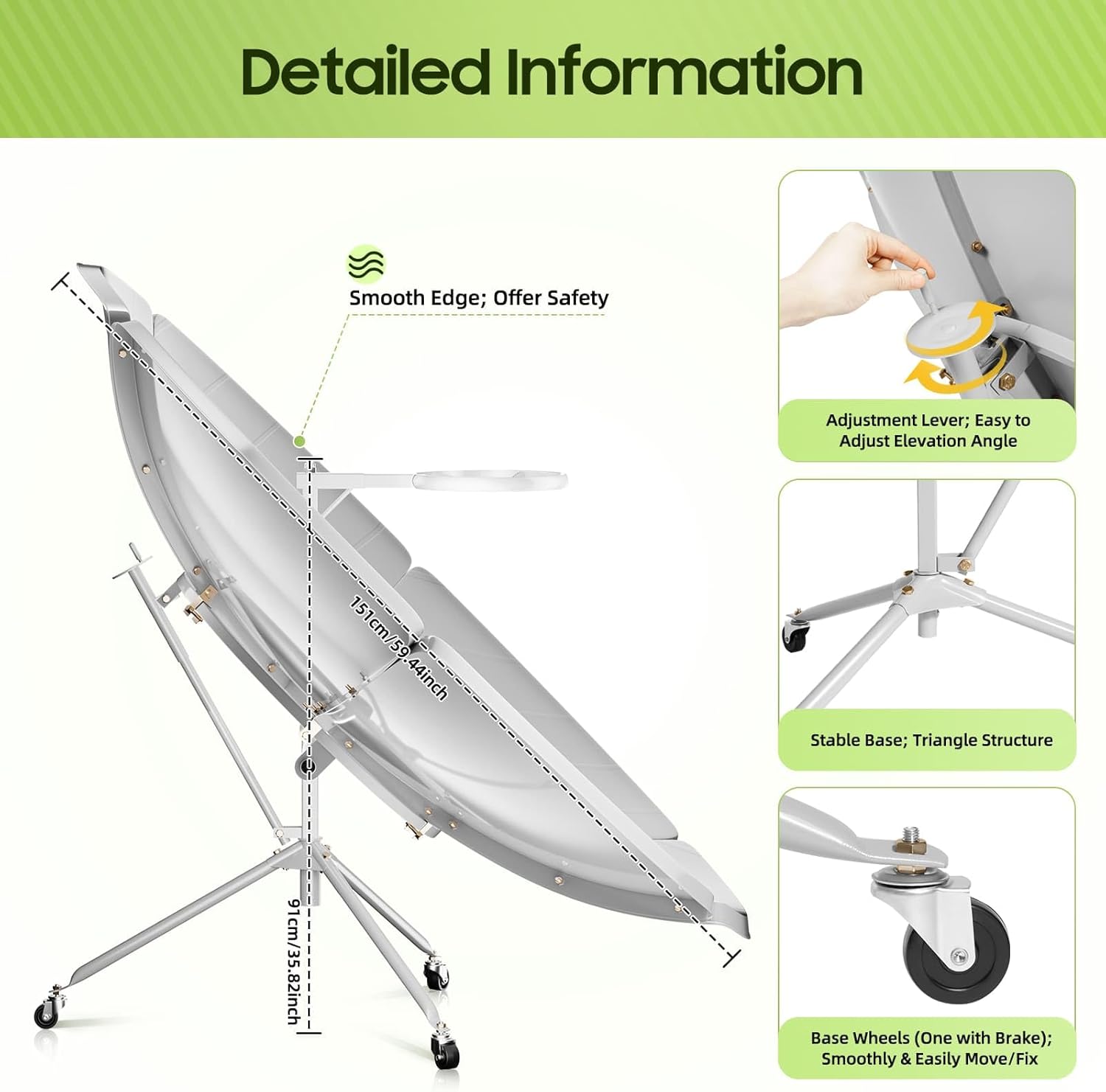 Portable Solar Cooker 1500W 1.5m Diameter Outdoor Camping Solar Food Cooker, 1500W 1.5M Diameter Outdoor Camping Food Sun Oven(800-1000°C)