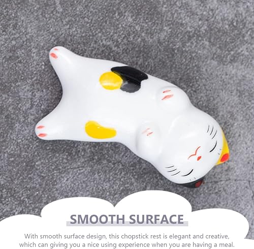 Miniatura 9 de BESTonZON 5 palillos de gato con soporte para pinceles de pintura china, estilo japonés, porcelana, lindo gato de la suerte, soporte para palillos