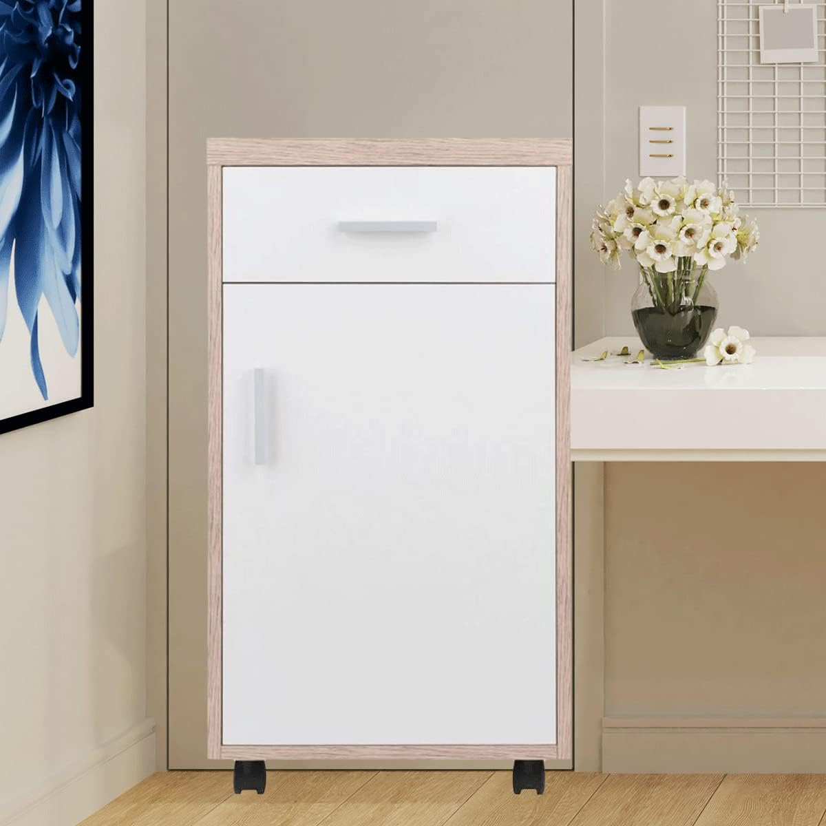 NOBRIM Modern Storage on Wheels Wooden FreeStanding Floor Sideboard