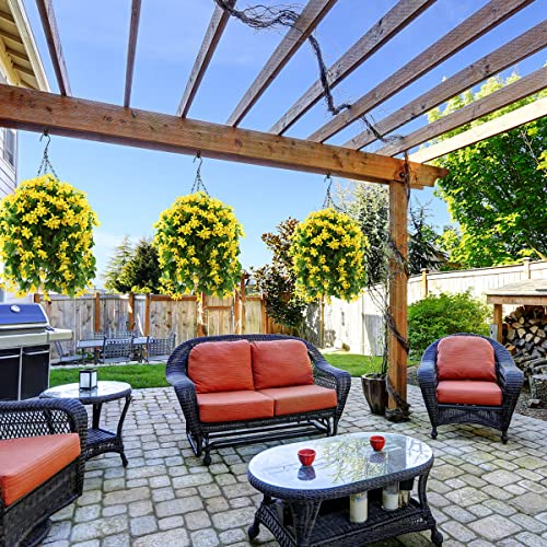 Inqcmy Artificial Hanging Violet Flowers In Basket For Patio Garden Decor,Artificial Hanging Vine Plant In Basket,Coconut Lining Hanging Basket With Flower For The Decoration Of Courtyard(Yellow) #TOP3