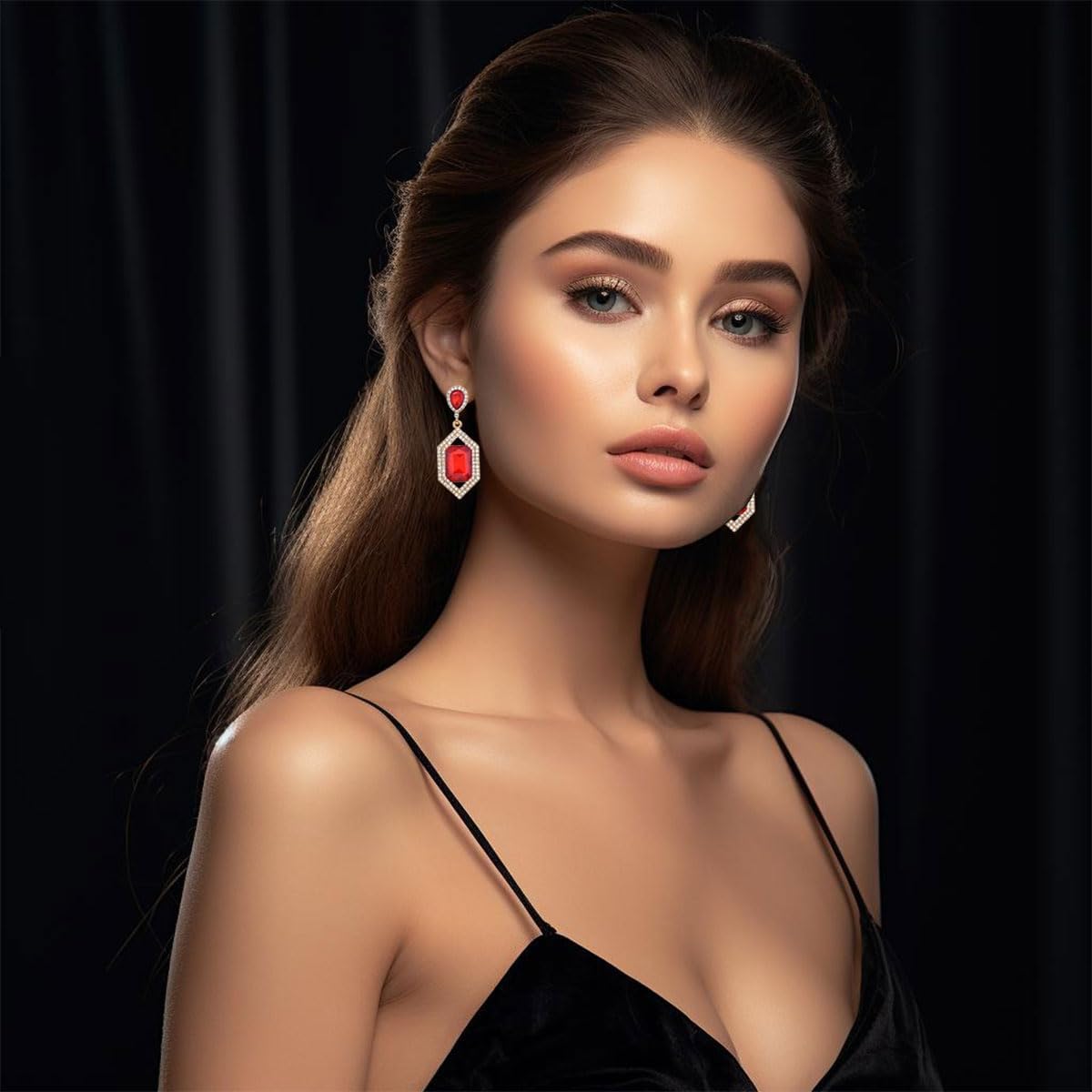 Vintage Rhinestone Statement Earrings Retro Geometric Earrings Crystal Drop Dangle Earrings for Women - Image 8