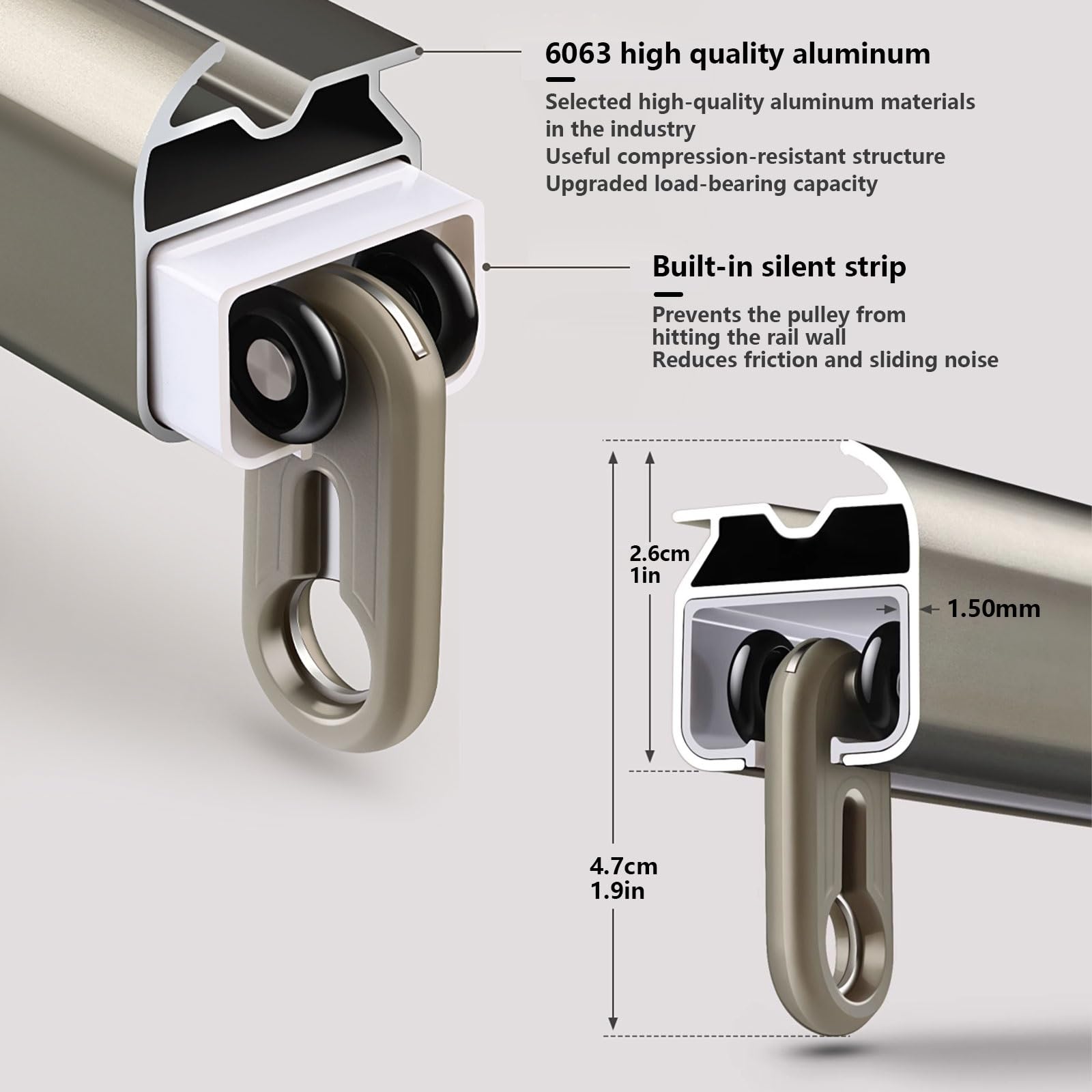 HeavyDuty cichy aluminiowy karnisz, ulepszone zaślepki, gładkie przesuwne pręty, wysokiej jakości karnisze do luksusowych przestrzeni (biały, 140 cm)
