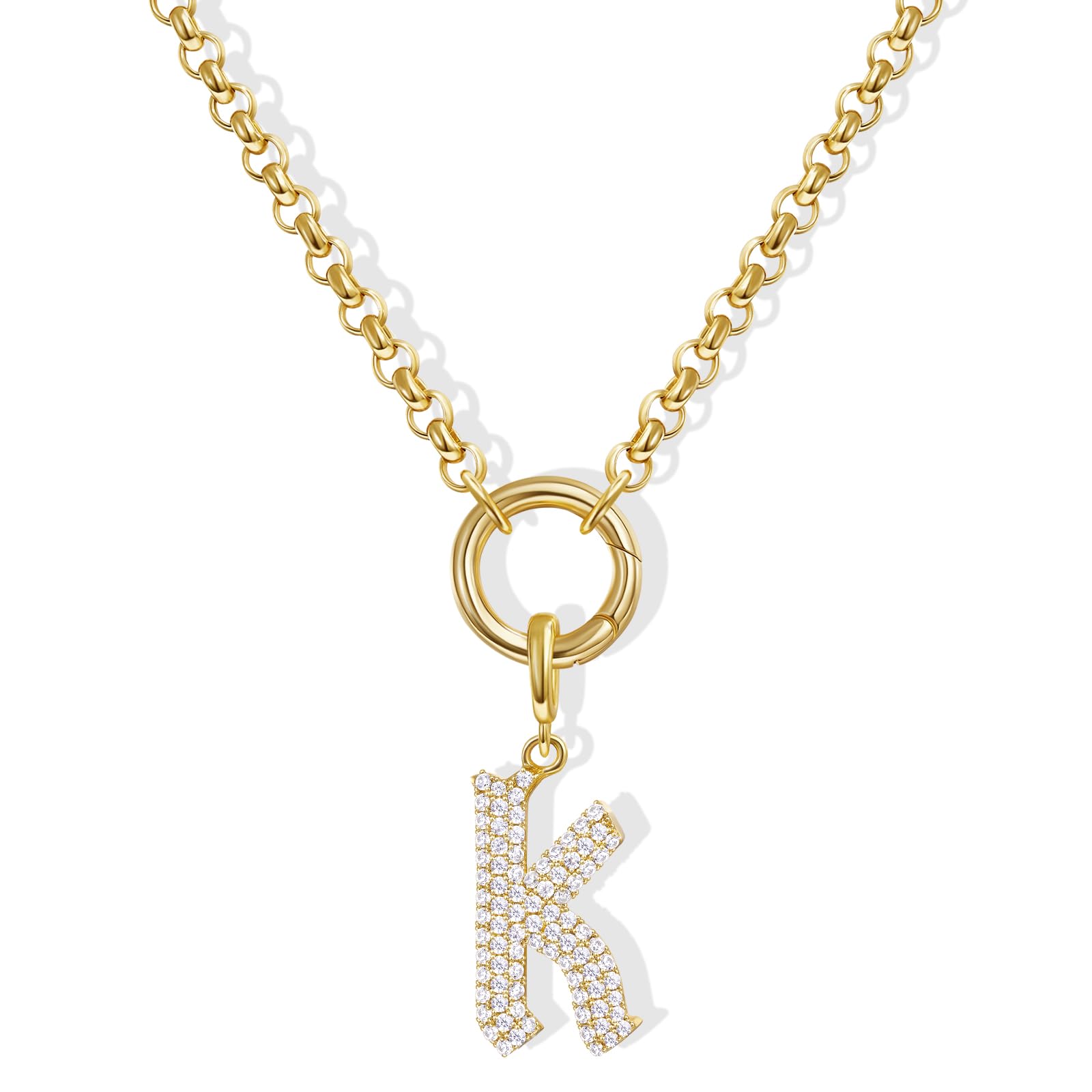 KissYan Gold Initial Necklaces for Women, Detachable Charm Necklace | 14K Gold Plated CZ Initial Letter Pendant Chain, DIY Custom Charm, Unique Dainty