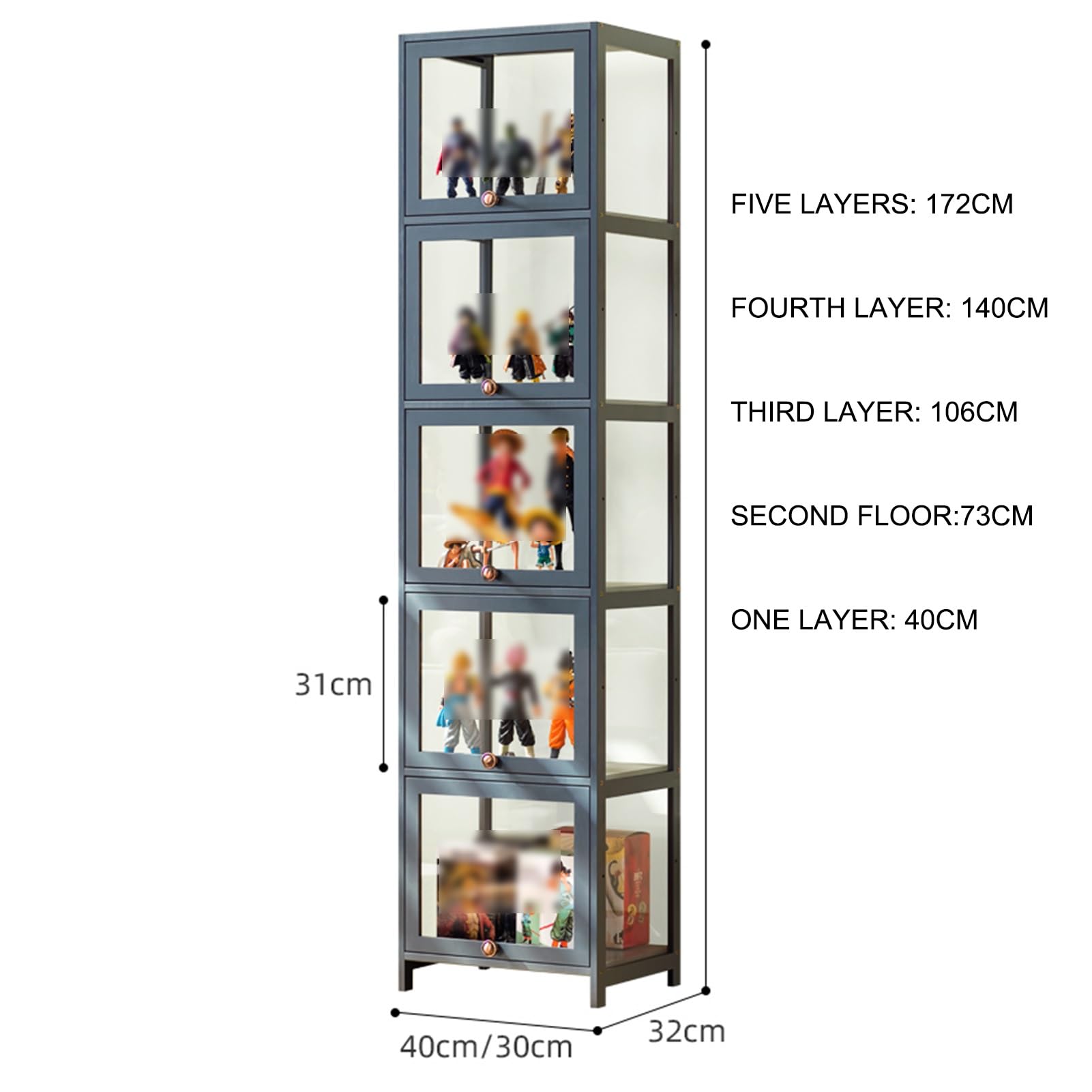 Vitrine mit Bambusablage, Acrylvitrine Glas für Sammlerstücke, Klapptür Curio Schrank Bodenstehendes Bücherregal