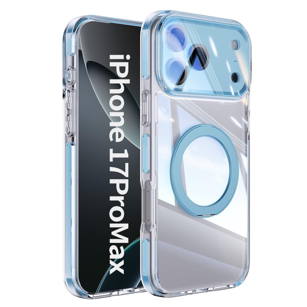 Generic Compatible con iPhone 16 (color: azul), funda de silicona rígida transparente con soporte de anillo